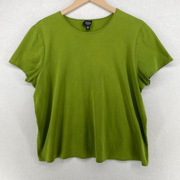 EILEEN FISHER Top 2X Plus Cotton Interlock Jersey Crewneck Short Sleeve Green - Picture 1 of 12